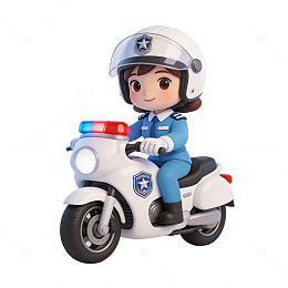 卡通女骑警驾驶警用摩托