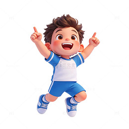 活力小男孩跳跃举手欢呼