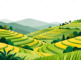 梯田风光矢量插画