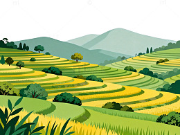 梯田风光自然插画