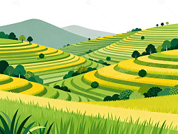 梯田风光田园插画
