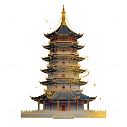 古风宝塔金色插画设计图