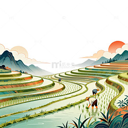 田园风光农耕插画