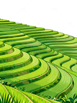 梯田风光绿色画卷矢量插画素材