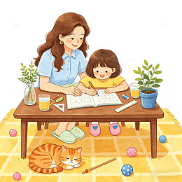 温馨母爱绘画教程插画素材