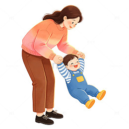 温馨亲子互动卡通插画
