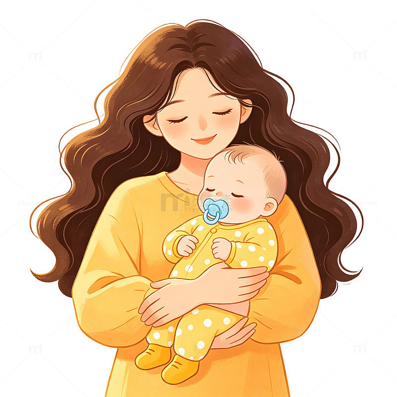 温馨母爱插画婴儿与母亲
