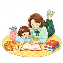温馨亲子阅读插画