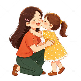 母爱卡通母女插画