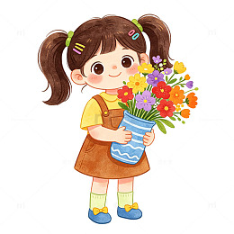 卡通小女孩花束插画