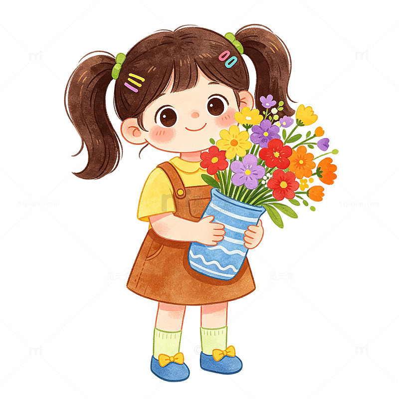 卡通小女孩花束插画