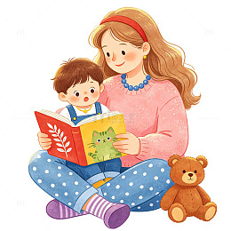 亲子共读温馨插画