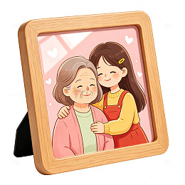 温馨母女相框卡通插画