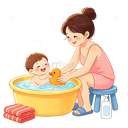 温馨母婴插画卡通亲子图