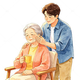 温暖亲情互动插画