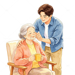 温馨插画关爱老人