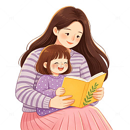 温馨亲子阅读插画素材