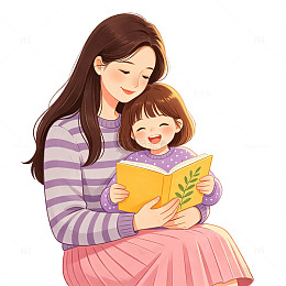 温馨母爱亲子阅读插画