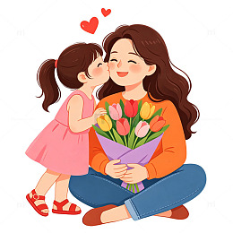 卡通母女温馨插画