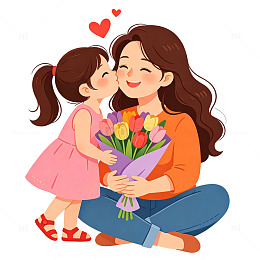 温馨母女插画鲜花庆祝