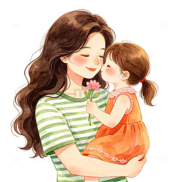 母女温馨卡通插画设计素材