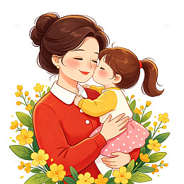 温馨母女插画设计元素