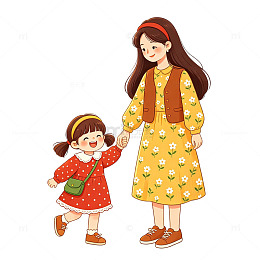 温馨母女插画卡通素材