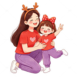 温馨母女卡通插画素材