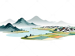 水墨江南田园风光插画