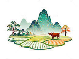 田园风光山水插画