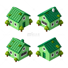 像素风绿色小屋建筑设计素材