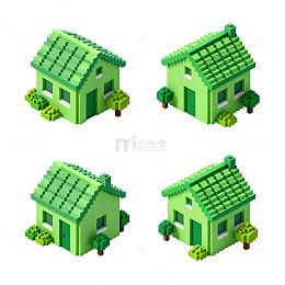 积木绿色小屋模型设计素材