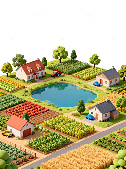 田园风光乡村农场景色插画