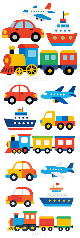 交通工具卡通扁平风格简约
