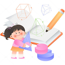 数学课几何算法三角尺女孩学习儿童教育插画