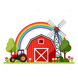 农场风光卡通插画