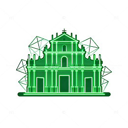 霓虹灯风古建筑图案设计素材