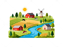 田园风光卡通插画