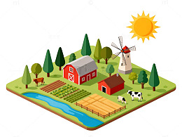 田园风光农场插画