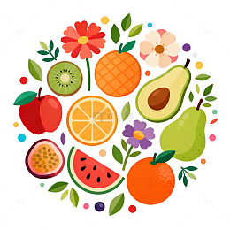 卡通水果花卉组合设计素材