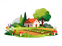田园风光卡通乡村插画