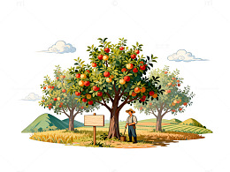 田园风光果园插画