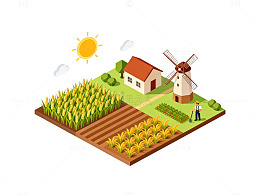 田园风光农田耕作插画