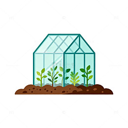 卡通风温室育苗插画