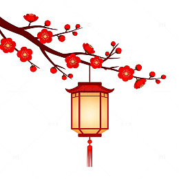 传统中国风红灯笼梅花图案设计