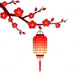 中国风红色灯笼梅花图案设计元素