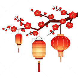喜庆春节梅花灯笼矢量插画