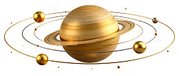 金色星球环绕科幻插画