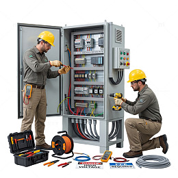 电工维修电气柜工作场景