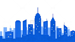 蓝色城市天际线剪影